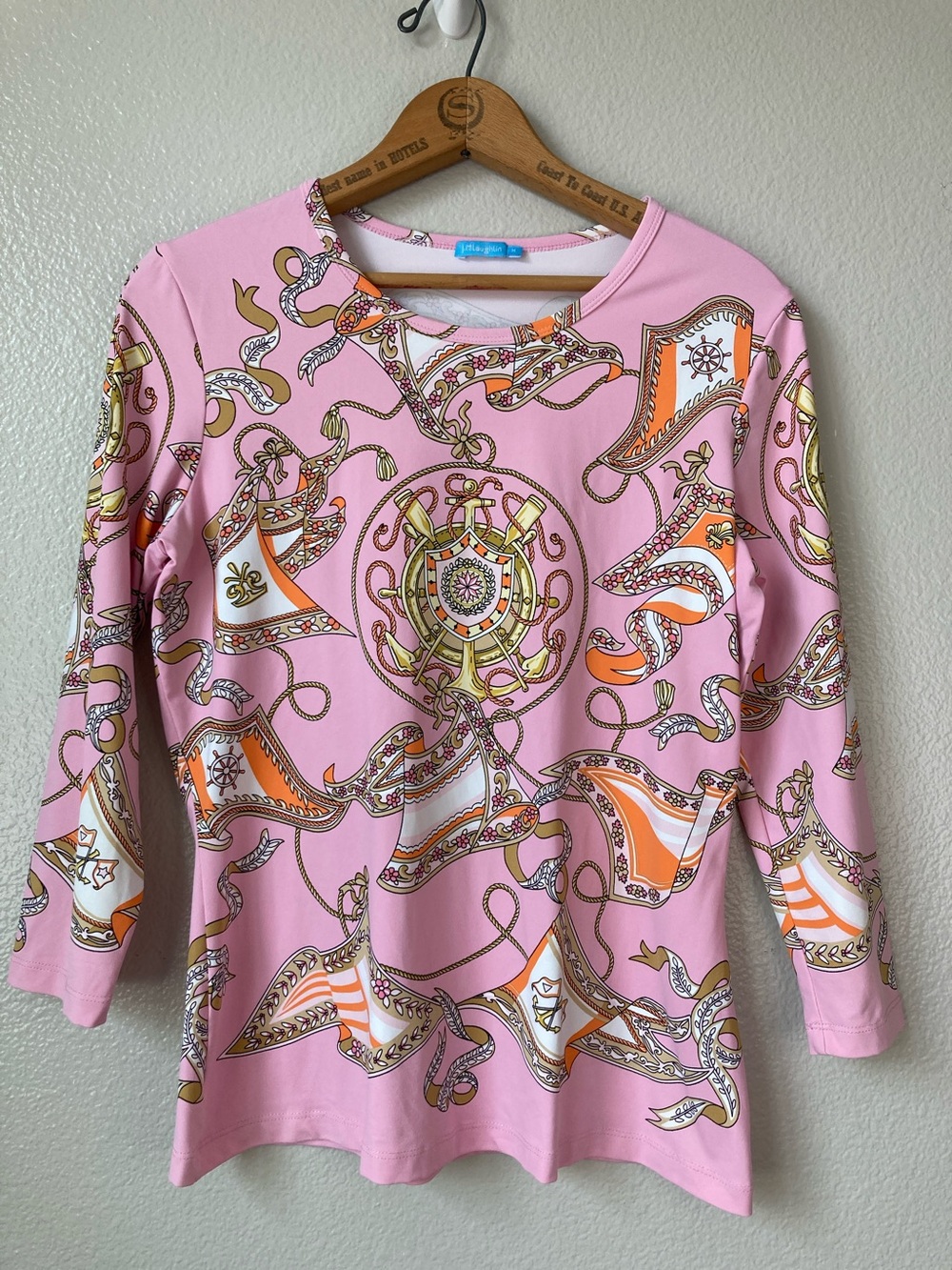 J. McLaughlin Neo Beckett jersey top Nautical Catalina cloth 3/4 sleeve sz M